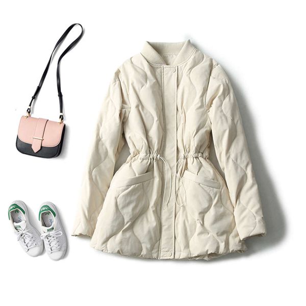 

homemade explosion 90% white duck down stand collar waist closing fashion warm coat jacket women's winter middle and long style, Black