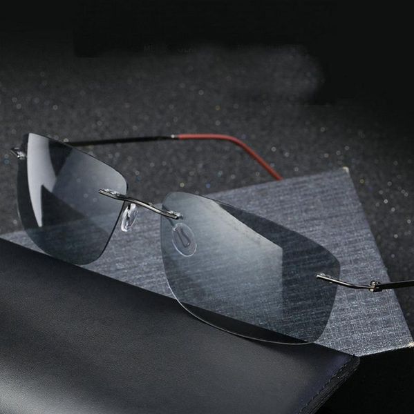 

fashion titanium ultra light frameless polarized sunglasses brand men's rapid pchromic sunglasses driving fml, White;black