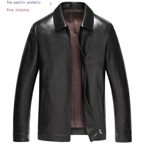 

men's leather & faux jacket sheepskin coat genuine men autumn brown real jackets 15z6608 kj2435, Black