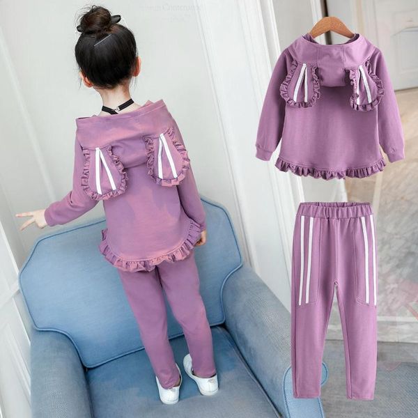 

clothing sets 2021spring kids girls clothes set hooded sweatshirt + loose casual pants 10 12 y 2pcs suits teenage tracksuits children, White