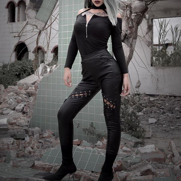 

women's pants & capris gothic casual spring autumn wild high waist thin outer wear stretch leggings matte feet women goth pant black, Black;white