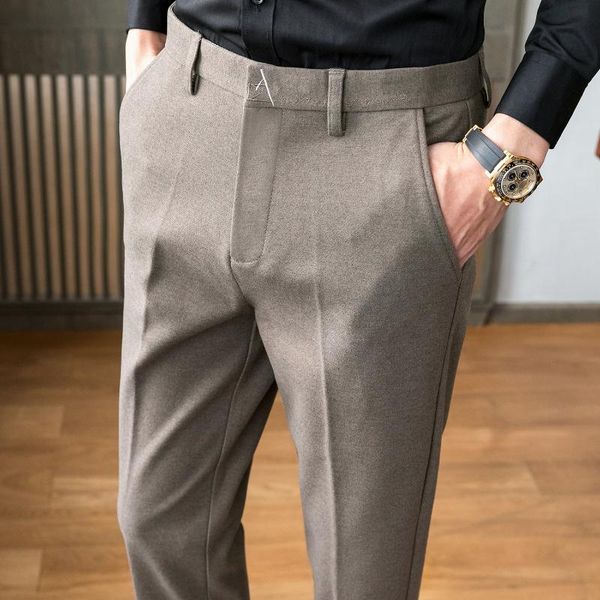 

men's suits & blazers woolen male pants formal wedding dress trousers for men autumn straight classic flat front office black brownsuit, White;black
