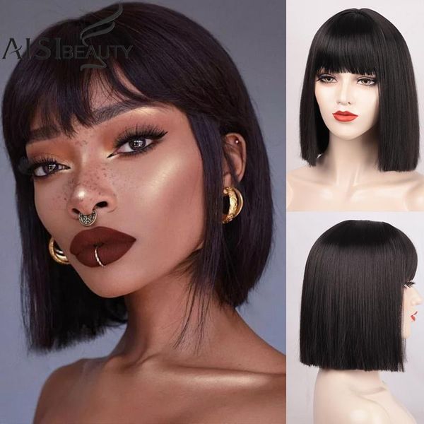 

synthetic wigs aisibeauty short straight bob for women omber blue/red pueple middle division hair natural looking fake, Black