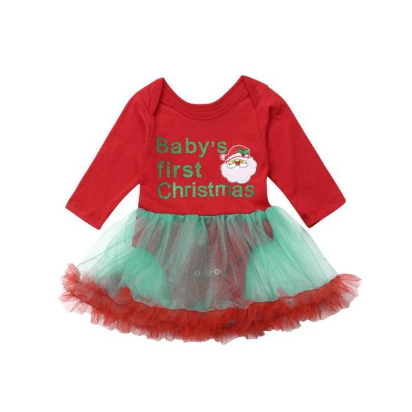

girl's dresses baby girl christmas dress long sleeve tutu romper outfits santa xmas baby's first costume 0-18m, Red;yellow