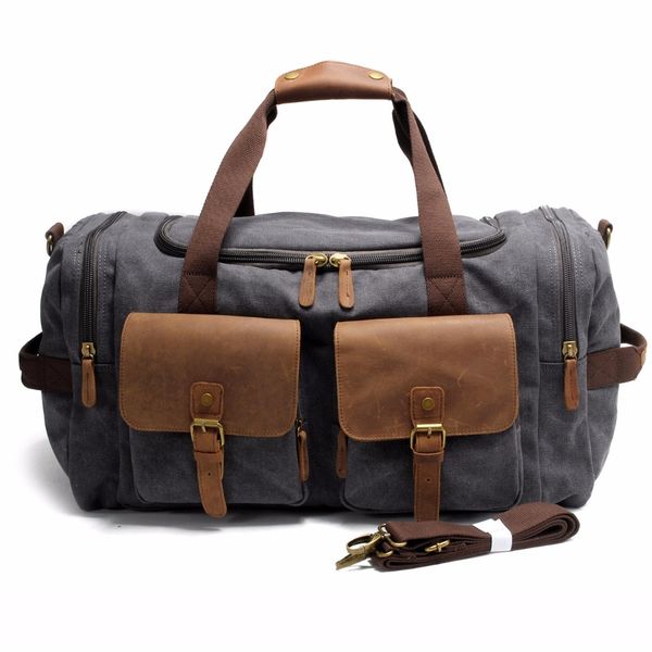 

vintage canvas men travel bags carry on luggage bag large men duffel bags shoulder weekend bag overnight big tote handbag, Black;red
