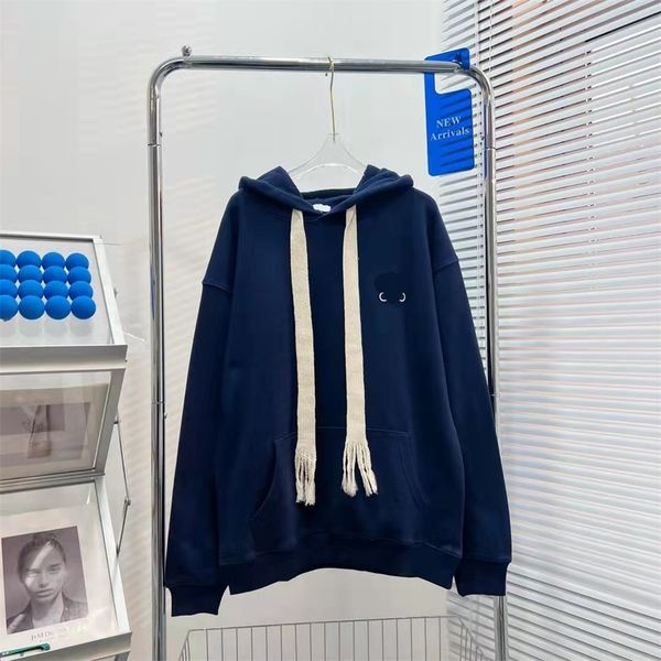 

chaopai luojia chest small label embroidered long streamer hooded terry simple fashion comfortable casual couple sweater, Black