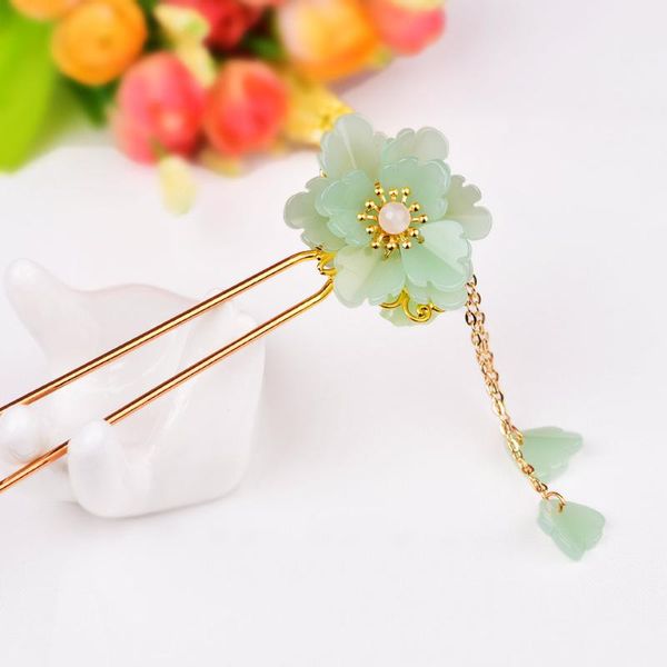 Jade Stein Haarspangen Blumen Perlen Haarnadel Jadeit Schmuck Amulett Mode Accessoires Natürliche chinesische Frauen Kopfbedeckung Haarspangen