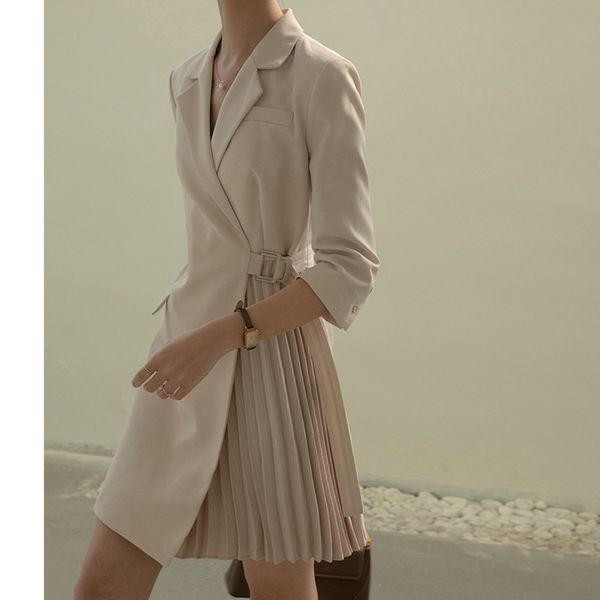 

simple ladies pleated blazer dress korean chic casual clothing modern lady dresses autumn 16w757 210510, Black;gray