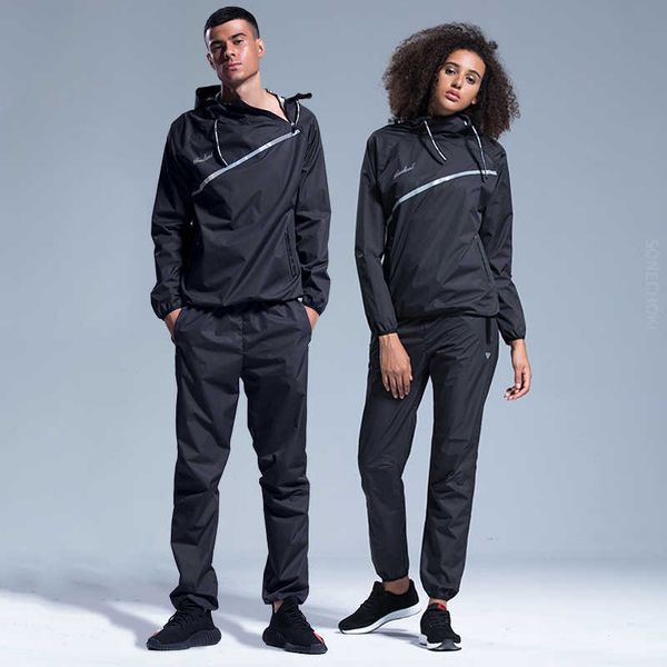 

sauna suit slimming men gym clothing set women hoodies pullover sportswear running fitness weight loss sweating couple tracksuit 211006, Gray