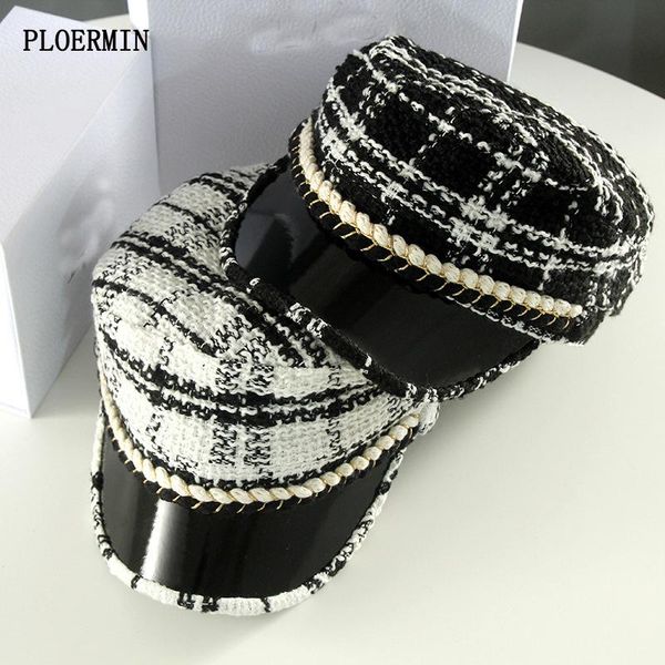 

berets octagonal hat women autumn winter flat military cap british france retro fashion sboy leather brim female beret, Blue;gray