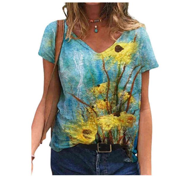

women's t-shirt 2022v neck short sleeve multicolor loose women's t-shirt, White