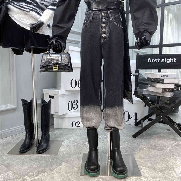 

women's jeans cool gradient color pants long black denim bottom t0r7, Blue