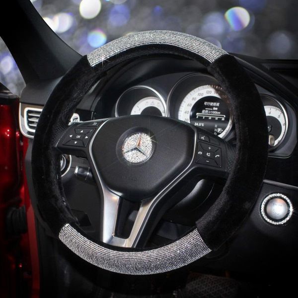 

steering wheel covers diamond plush car crystal rhinestone winter covered interior accessories for women