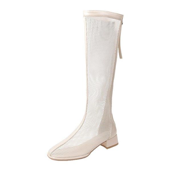 

women shoes knee high white boots clear hollow out heel female flat platform gothic zapatos de mujer, Black