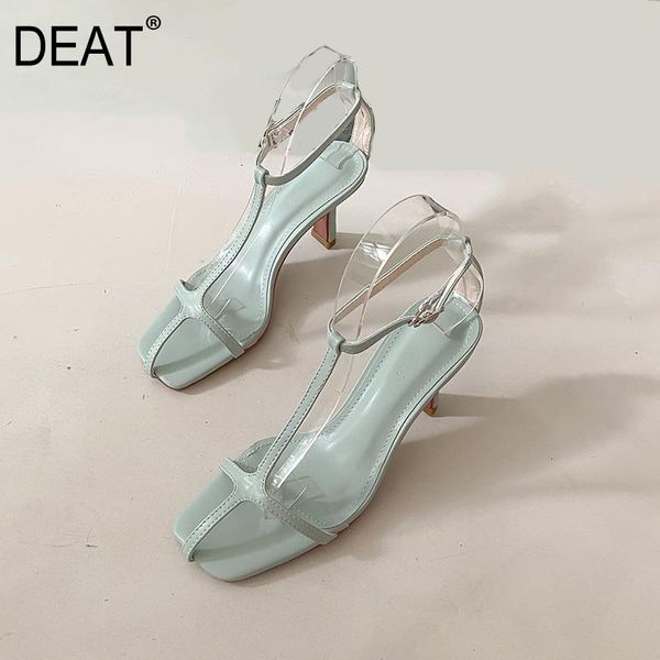 

dress shoes [deat] 2021 spring summer square toe shallow narrow band simple pu leather high heels sandals for women fashion 10h743, Black