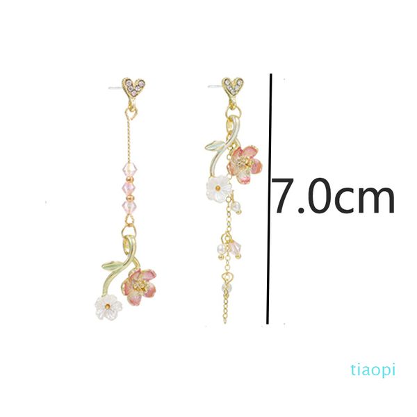 

design sense earrings for women love long asymmetric temperament silver needle flower leaf shape earrings, Golden