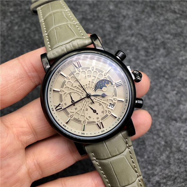 

2-3mens watches montre de luxe leather strap 3 dial work fashion designer quartz stainless steel business outdoor sports watch, Slivery;brown