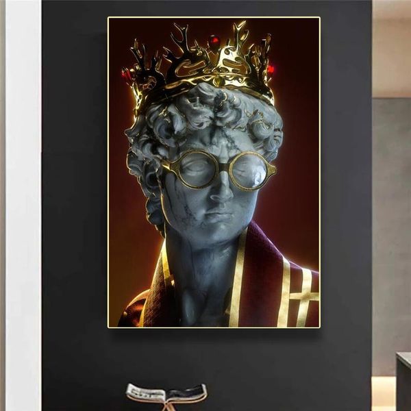 

paintings golden sculpture statue of david with crown canvas painting posters and prints wall art picture living room home decoration