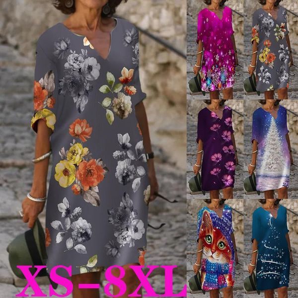 

casual dresses pure cotton dress autumn and winter short-sleeved mini printed fashion plus size party, Black;gray