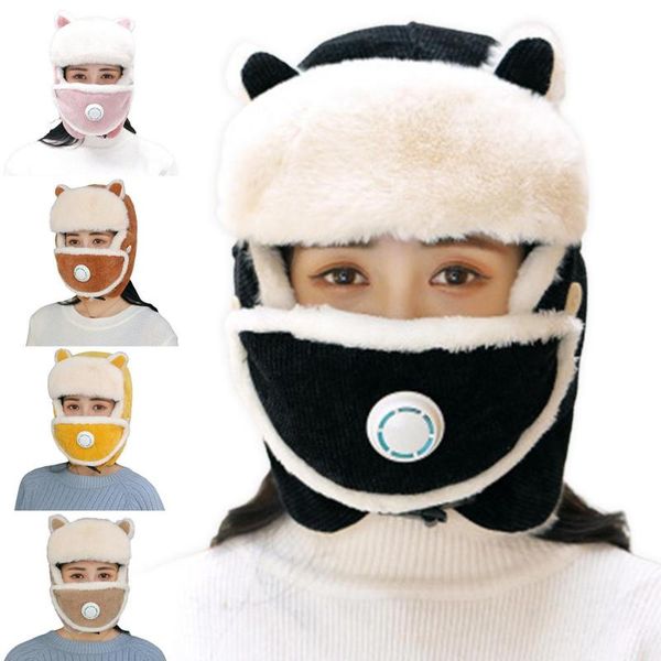 

winter warm hat trapper mask integrated lei feng windproof face cover russian outdoor cycling hiking cap caps & masks, Black