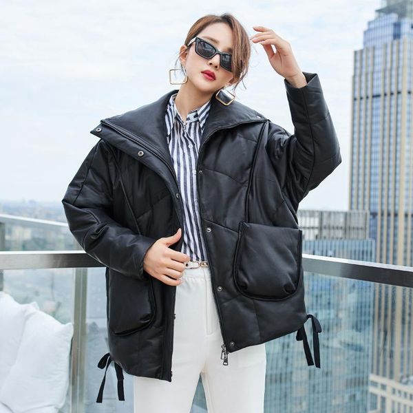 

women's jackets 2021 winter fur leather down jacket short loose haining sheep's thick, Black;brown