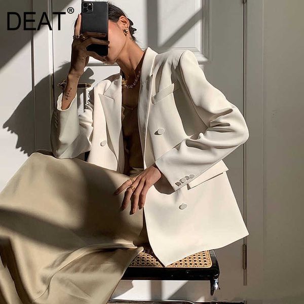 

[deat] spring fashion turn-down collar double breasted solid color long sleeve temperament blazer women 13q207 210527, White;black