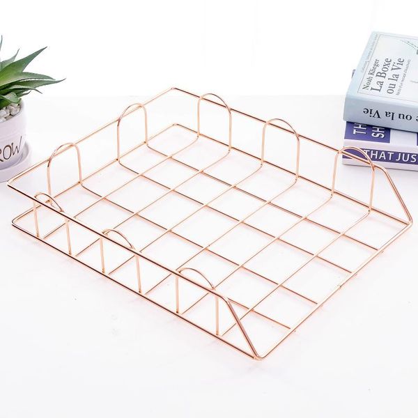 

gold metal file tray desk accessorie magazine holder handmade overlayabl office organizer layering paper storage hooks & rails