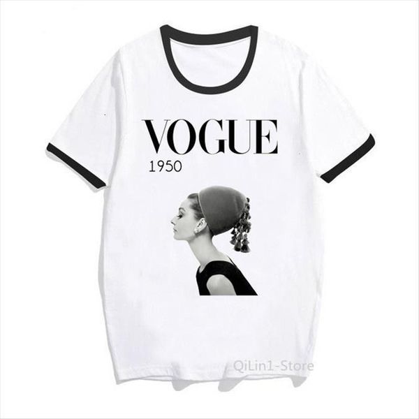 

vintage audrey hepburn printed vogue womens t shirts graphic summer hipster streetwear korean clothes female hip hop shirt, White