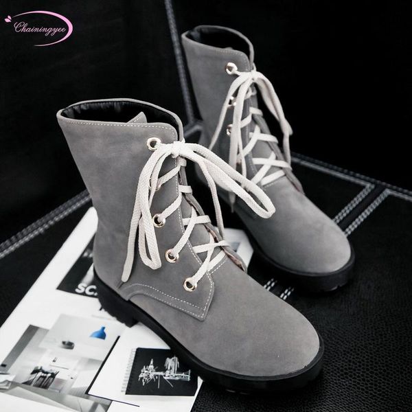 

boots chainingyee street style round head autumn ankle fashion lace-up black green gray medium heel thick women's riding