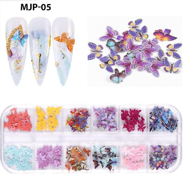 Qualidade Flor Borboleta 12 Grade Nail Art Design de Madeira Celulose Chips Unhas Ornamentos Xmas Halloween Decoração Mistura Diy Christmas Manicure Acessórios