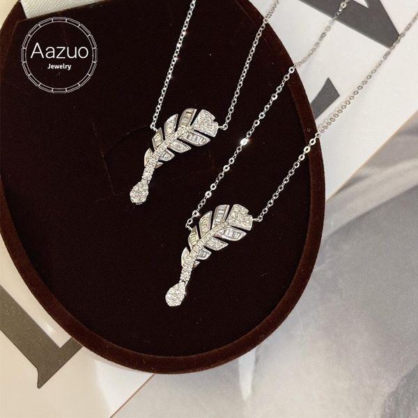 

chains aazuo fine jewelry 18k pure white gold rose natrual diamonds feather necklace with chain 45cm gift for woman senior party, Silver