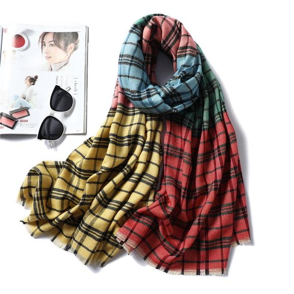 

scarves 2021 fashion plaid women scarf winter cashmere pashmina lady shawls wraps bandana bufanda female foulard neckerchief, Blue;gray