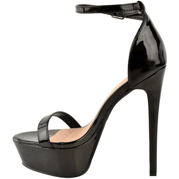 

sandals women open toes 14cm supper high heels patent leather nighclub platform party red wedding shoes plus size, Black