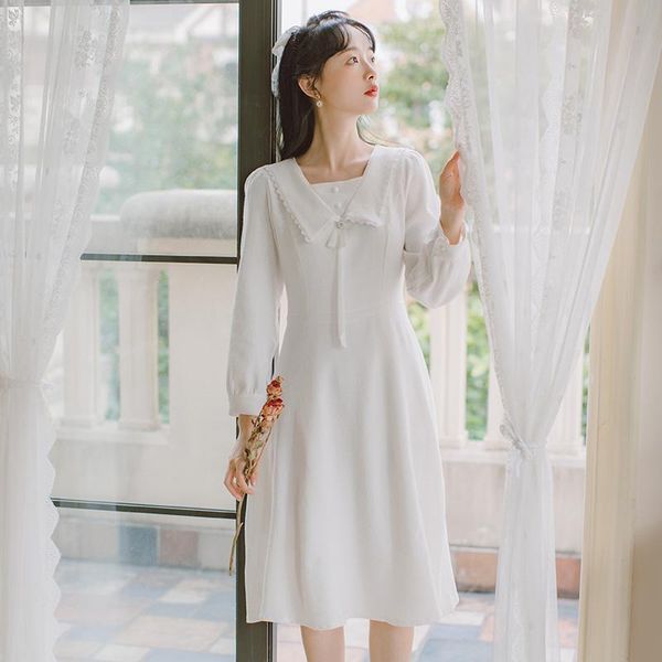 

white elegant dress women's high waist bowknot long sleeve fairy party casual dresses, Black;gray