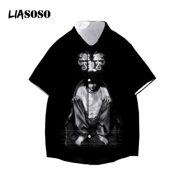 

men's casual shirts liasoso death note shirt hawaiian 3d print summer beach short loose oversized, White;black