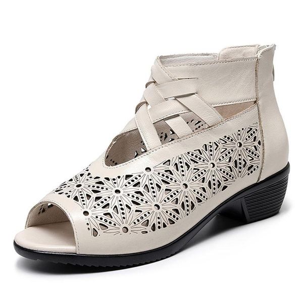 

dress shoes 2021 summer fish mouth thick heel sandals for women gladiator back zipper genuine leather breathable hollow mujer, Black