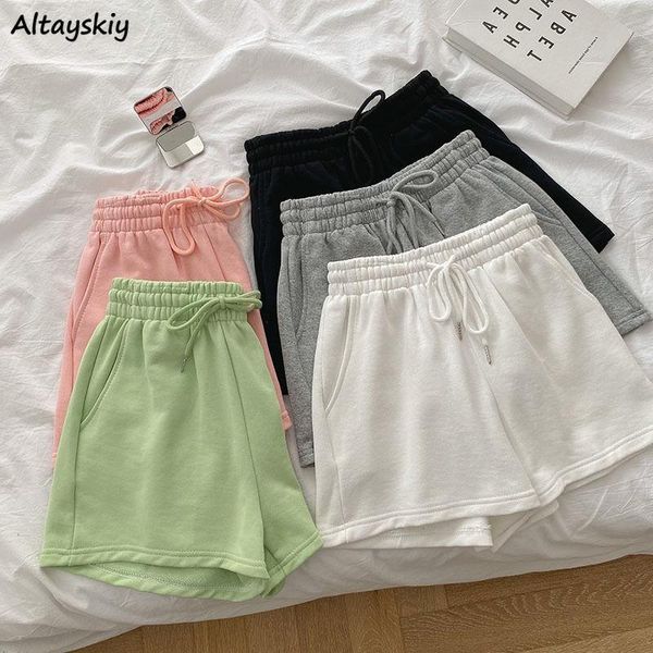 

women's shorts women simple solid students fitness summer gym comfort breathable workout drawstring street all-match female, White;black