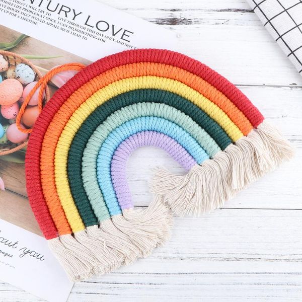 

decorative objects & figurines 1pc rainbow wall decor handwoven cotton rope pendant hanging ornament decoration for kindergarten kids room (