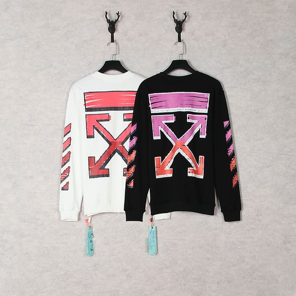 

style off stripe graffiti arrstyle crew neck sweater men's and women's same casual bottoming shirt loose large sweater, Black