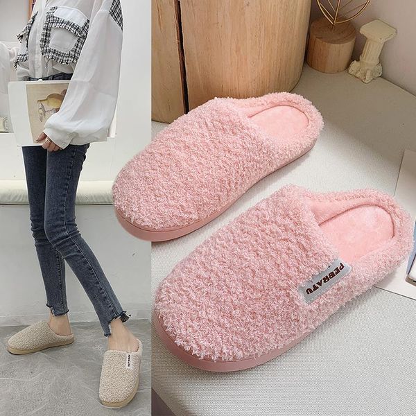 

plush slippers dong female cute fashion baotou half 2021 heat preservation cotton shoes, Black