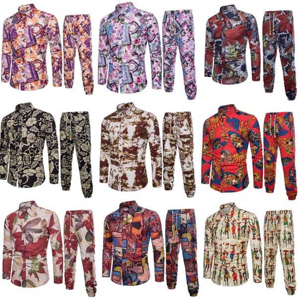 

ethnic clothing 2pcs suits africa traditional for male riche fashion club party dashiki bazin print shirt pants sets, Red
