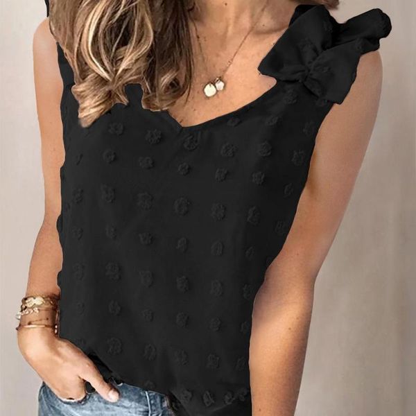 

women's t-shirt summer chiffon sleeveless blouse for women elegan round neck blouses c a6o3, White