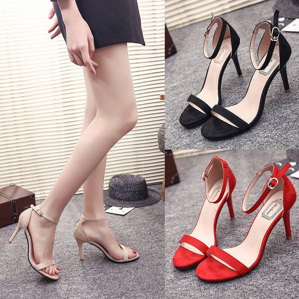 

sandals women casual open toe summer high heel shoes buckle ladies office work sandalias, Black