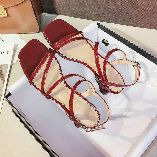 

dress shoes 2021 female narrow band sandals mid-heeled summer fashion fairy style square head thin roman ladies, Black