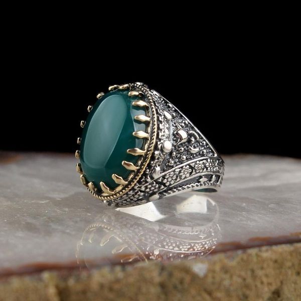 

cluster rings agate gemstone 925 sterling silver ring, Golden;silver