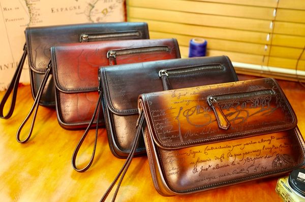 

french men's handmade italian imported calfskin collection bag, Red;black
