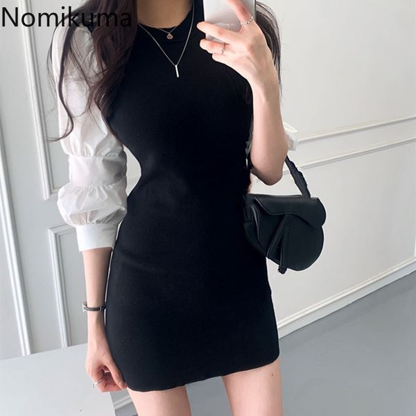 

nomikuma sweet hit color puff sleeve women dress spring summer korean elegant dresses fashion slim mini vestidos 6f760 210427, Black;gray
