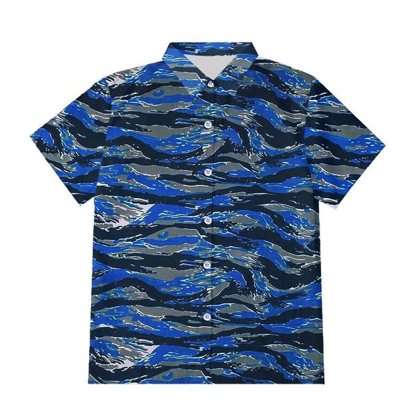 

men's casual shirts blue camouflage 3d printed blouse shirt men's/women's short-sleeved fashion breathable sportswear oversiz, White;black