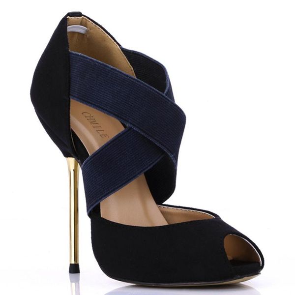 

dress shoes spring autumn 11cm high heel pumps suede women stiletto thin peed toe cross strap party lady 5-d1, Black