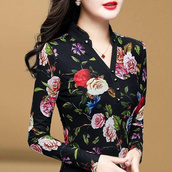 

women's blouses & shirts women 2021 spring autumn floral female long sleeve shirt casual ladies print blouse plus size 5xl z60, White